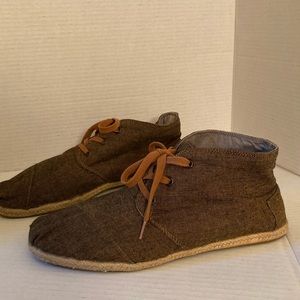 Mens Toms cotton ankle boot bootie shoes brown tan espadrille sole size 12